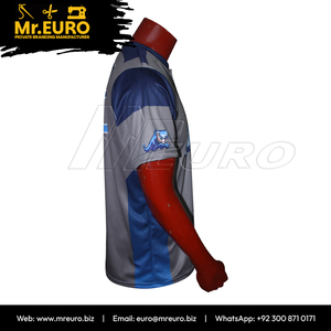 เสื้อเบสบอลแบบซับลิเมชั่นสั่งทำพิเศษ ยูนิเซ็กซ์ แขนสั้น ระบายเหงื่อ ป้องกันแบคทีเรีย ชุดทีม สีเทา-น้ำเงิน พิมพ์ลายด้านหน้า - Product Image 4