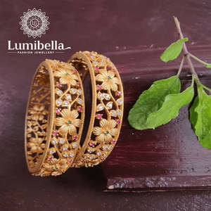 Ethnic 18K Gold Plated Pearl Beaded Bangles Geometric Heart Design - Product Image 1