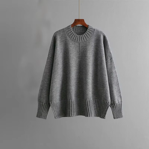 Pull en maille acrylique surdimensionné pour homme, séchage rapide, hiver, manches longues, col rond, décontracté, couleur unie, ourlet et poignets côtelés - Product Image 5