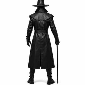 Eoin Winston Sports Genuine <b>Leather</b> <b>Long</b> <b>Coat</b> with Red Trim and Cross Detailing for <b>Men</b> Made in Pakistan Model Ews0005 - Product Image 2