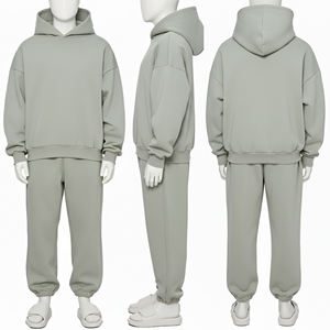 Men's Sage Grey Fleece Tracksuit Two Piece Set Oversized Pullover <b>Hoodie</b> And Sweatpants Casual <b>Plain</b> Sportswear Activewear - Product Image 1