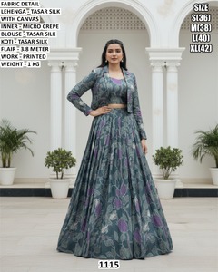 Noor-e-Zyana Traditional Floor-Length Lehenga Choli for <b>Women</b> Party Wear Tasar Silk - Product Image 3
