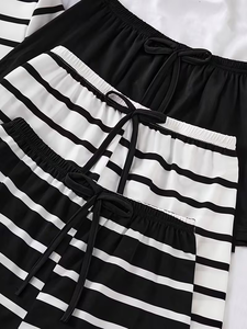 Striped Print Casual Women's Infant Pajama Set Short Sleeve TEE Shorts ODM Cotton Fall Winter Outdoor Clothes Bangladesh - Product Image 5