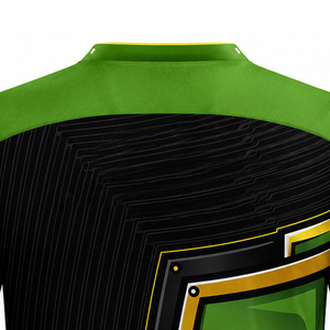 เสื้อฟุตบอลคอวีสำหรับผู้ชาย สีเขียว ดำ เหลือง พิมพ์ลายโล่ แขนสั้น ผ้าโพลีเอสเตอร์ ระบายเหงื่อได้ดี ชุดกีฬา - Product Image 5