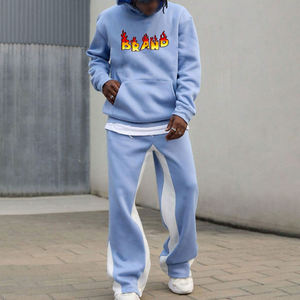 Conjunto Deportivo OEM 100% Algodón Felpa, Sudadera con Capucha y Cordón Ajustable, Pantalones Anchos para Invierno, Color Azul Claro Personalizado con Estampado - Product Image 2