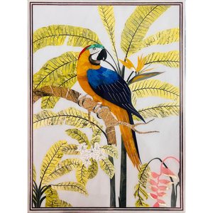 Décoration murale suspendue en marbre, motif perroquet, artisanale, panneau décoratif animalier et floral, design personnalisé pour salon, mariage, anniversaire - Product Image 1