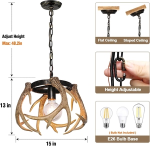 Großhandel Geweihförmige Pendelleuchte, Künstliche Geweih-Kronleuchter zum Fabrikpreis, Rustikale Harz-Hängelampe - Product Image 2
