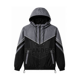 Ensemble de survêtement gris pour homme avec blocs de couleur, veste et short sportifs en polyester, séchage rapide, tenue d'été, coupe-vent personnalisable avec LOGO - Product Image 4