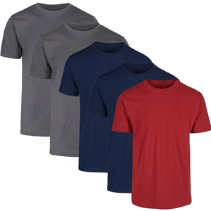 เสื้อยืดคอกลมแขนสั้นผู้ชาย ผ้าฝ้าย 100% สีพื้น ทรงปกติ ผ้าเจอร์ซีย์ถัก ย้อมสีเรียบ ดีไซน์เรียบง่าย - Product Image 1