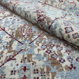 Tapis géométrique en soie bleu ciel noué à la main de 8x10 pieds pour salon - Product Image 2