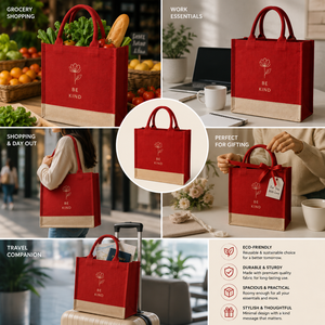 Red Jute <b>Canvas</b> <b>Tote</b> Bag Eco-Friendly Reusable Shopping Gift Grocery 30x28x12cm Rope Handle Wedding Exhibition - Product Image 3