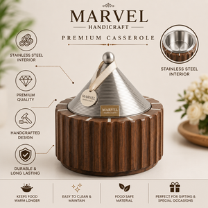 Marvel Handicraft Premium Wooden Insulated Casserole with Stainless Steel Tagine Lid Luxury Hot <b>Food</b> <b>Server</b> Elegant Dining Bowl - Product Image 5
