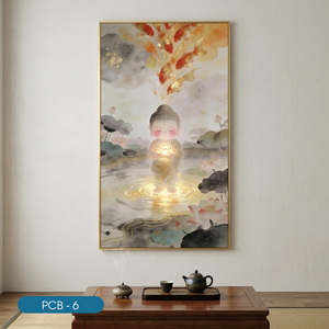 Arte Mural Contemporáneo de Buda Colorido con Peces Dorados y Loto en Acuarela, Enmarcado, PCB-6, Decoración de Interiores - Product Image 3