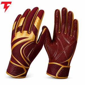 Full Finger American Football <b>Sports</b> <b>Gloves</b> Maroon Gold PU Non-Slip Hook And Loop Closure Men All Seasons - Product Image 3