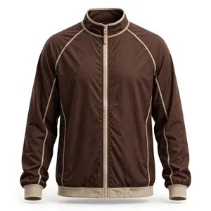 Men's Brown Denim <b>Racer</b> <b>Jacket</b> Turn-down Collar Single Button Closure Casual Windproof Autumn Wear Regular Fit Solid Color - Product Image 1