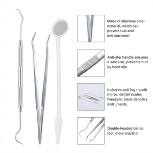 Kit d'instruments dentaires en acier inoxydable, outils d'examen dentaire manuels, poignée moletée antidérapante, classe I, métal médical - Product Image 1