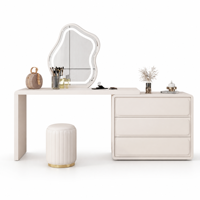 Coiffeuse moderne en verre blanc avec miroir éclairé, design modulaire et rangement à tiroirs pour la maison et la salle de bain