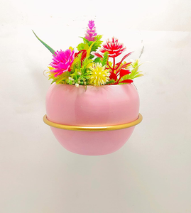 Pink Metal <b>Wall</b> Hanging <b>Planter</b> Stand with Decorative Flower Pot Modern Indoor <b>Outdoor</b> Plant Holder Stylish <b>Wall</b> Mounted Garden - Product Image 1