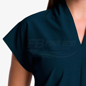 Blouse d'hôpital pour personnel médical, femme, bleu foncé, manches courtes, tissu polyester tissé. - Product Image 5