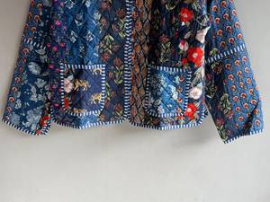<b>Quilted</b> Cotton <b>Jacket</b> Women Floral <b>Pattern</b> O-Neck Full Sleeve Autumn Regular Length Patch Pocket Hand Embroidery GIFT FOR HER - Product Image 3