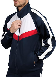 Ensemble de survêtement 2 pièces pour homme, veste zippée color block et pantalon de survêtement assorti avec bandes blanches - Product Image 3