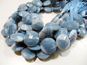 Opale bleue naturelle, forme de pièce de monnaie, facettée, 14-15 mm, perles vendues par brin de 8 pouces - Product Image 6