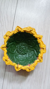 Lámpara de Aceite Portátil Hecha a Mano de Cerámica con Forma Redonda, Centro Rojo y Azul, para Actividades Religiosas y Decoración del Hogar, Duradera - Product Image 2