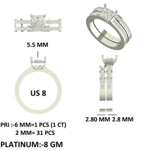 Anillo de princesa de platino con diamante de laboratorio de 1 quilate |   Anillo de estambre para ella |   Anillo de diamante de laboratorio - Product Image 1