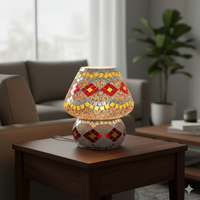 Lampe de table artisanale bohème en verre/cristal rouge/jaune à motif géométrique, taille/prise personnalisées, lampe de chevet décorative pour mariage