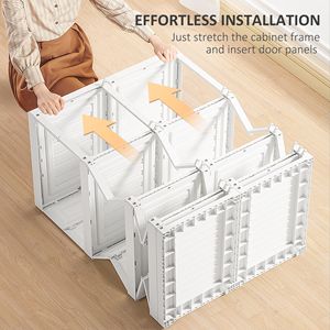 Armadio Portatile Bianco in PP con Ante Pieghevoli Rimovibili, Guardaroba per Camera da Letto con Appendiabiti e Porte Magnetiche - Product Image 5