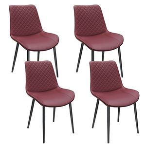 Chequer Upholstered Armless <b>Chair</b> Set Wine <b>Red</b> PU Leather <b>Dining</b> <b>Chair</b> with Metal Legs for Kitchen Restaurant Living M - Product Image 1