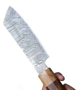 Service OEM, vente en gros, couteau de chef Santoku à lame fixe de 11 pouces, fait main, en acier Damas, manche en bois d'olivier et bois foncé, avec étui en cuir - Product Image 1