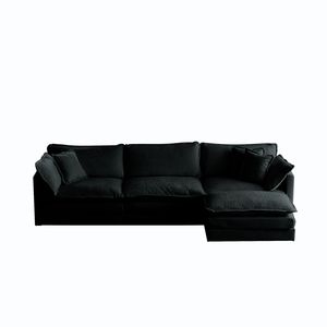 Divano Componibile Modulare a L Oversize in Ciniglia Nera, Combinazione Libera, con Pouf Reversibile per Soggiorno - Product Image 5