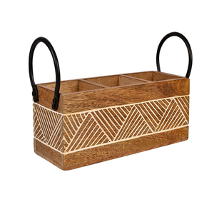 Handcrafted Wooden Dining Caddy <b>Organizer</b> with Industrial Style Iron Handle Accents - Product Image 6
