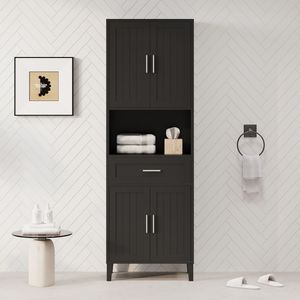 Mobile bagno alto autoportante da 180 cm con 2 ante a chiusura ammortizzata e 2 ripiani regolabili, armadietto aperto per soggiorno - Product Image 1