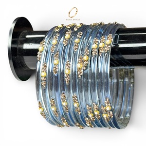 Bracelets indiens tendance en verre bleu kashmiri en forme de goutte d'eau, ornés de cristaux floraux, pour mariage et occasions festives, prix de gros - Product Image 2