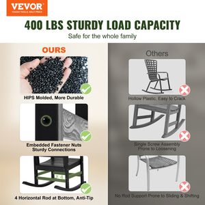 Silla Mecedora de Patio con Respaldo Alto, Silla de Exterior HIPS con Reposabrazos Lisos, Soporta 400 Libras, Silla Mecedora para Porche, Sillas de Jardín - Product Image 2