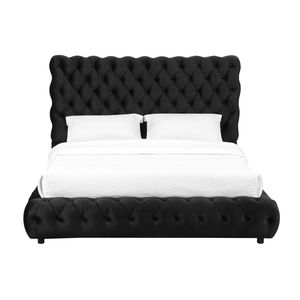 Letto matrimoniale contemporaneo con testiera e pediera trapuntate, rivestimento nero, mobili per camera da letto - Product Image 2