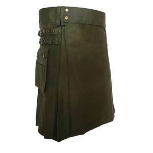 Personalizado Hombres Escocés Verde Algodón Deporte Cargo Kilt con Bolsillos Laterales Moda Utilidad Kilt Proveedor De Pakistán - Product Image 1