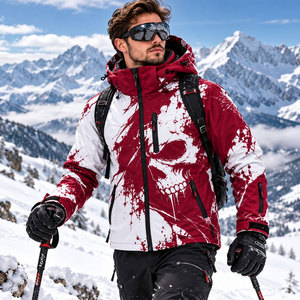 Veste matelassée à capuche pour homme, coupe-vent, imprimé crâne, fermeture éclair, manteau chaud et épais pour le ski et les activités hivernales - Product Image 6