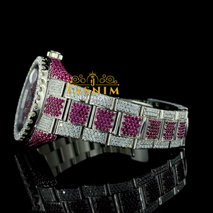 Montre pour homme de style sportif et professionnel, avec cadran de 41 mm, bracelet de 20 mm, en acier inoxydable plaqué or, mouvement japonais, ornée de quartz blanc et rose mélangés - Product Image 2