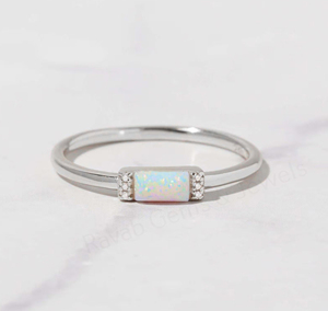 Natural Ethiopian <b>Opal</b> 3x5mm Rectangle 925 Silver Gold Plated Bezel Set CZ Diamond Gemstone <b>Ring</b> Unisex Women's Wedding Jewelry - Product Image 6