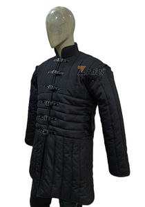 Gambeson rembourré médiéval à manches longues, manteau Aketon, veste longue en coton, costume d'armure de chevalier fait main, fermeture à boucle - Product Image 6