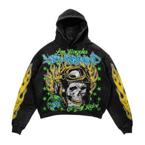 Sweat à capuche oversize tendance pour homme en molleton bouclette avec impression personnalisée, effet déchiré et coupe streetwear. - Product Image 3