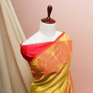 Nouveauté : Sari en organza Kanchipuram Orgenja Jacquard, multi-broderies, entièrement travaillé, avec travail de séquence sur soie brute - Product Image 4