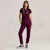 Blouse médicale col en V pour femme, en microfibre tricotée marron, uniforme d'hôpital, détection d'aiguilles, conception personnalisée