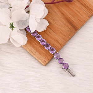 Luxury Purple <b>Amethyst</b> Tennis <b>Bracelet</b> Handmade 925 Silver Unisex Jewelry - Product Image 3