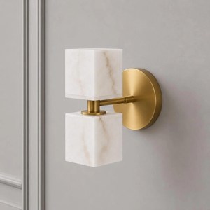 Modern Marble Wall Sconce Square Minimalist Design Brass Finish Indoor Bathroom Decor Lighting Fixture - Product Image 1
