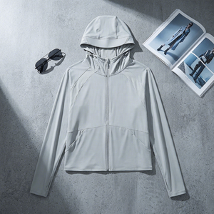 <b>Summer</b> Outdoor Ice Silk Unisex Hooded Full Length Regular Fit <b>Jacket</b> Zipper Closure UPF 50+ UV Protection Breathable - Product Image 5