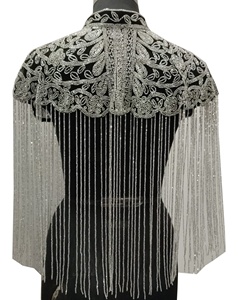 Glittery Silver handmade beaded cape very elegant super detailing high quality beading club party poncho - Product Image 3